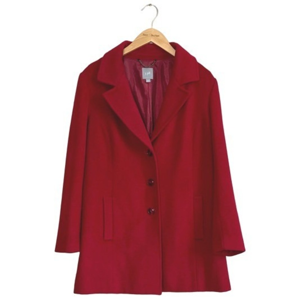 J. JILL Women L Red Wool Blend Pea Coat Button Up Winter Jacket Classic Holiday